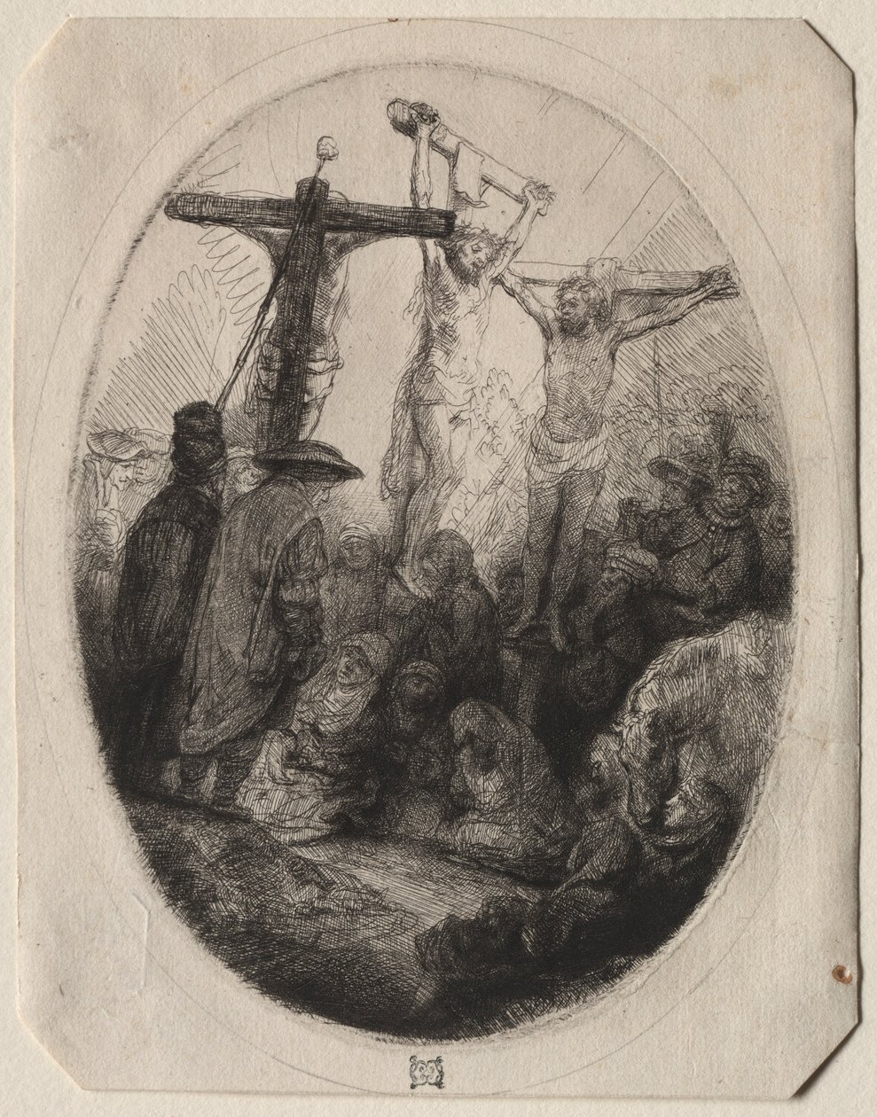 Cristo crucificado entre dos ladrones: un plato ovalado, c. 1641 de Rembrandt van Rijn