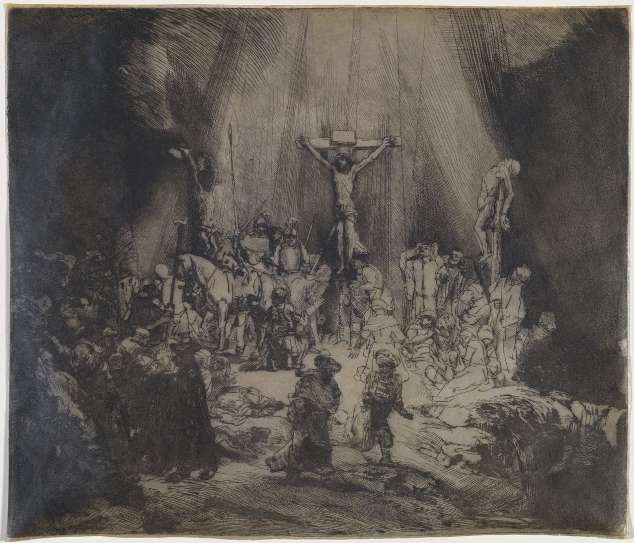 Cristo Crucificado entre los Dos Ladrones (Las Tres Cruces) de Rembrandt van Rijn