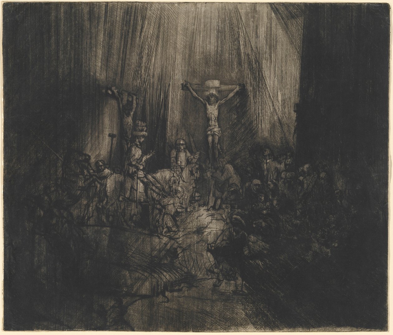Cristo crucificado entre los dos ladrones (Las tres cruces) de Rembrandt van Rijn