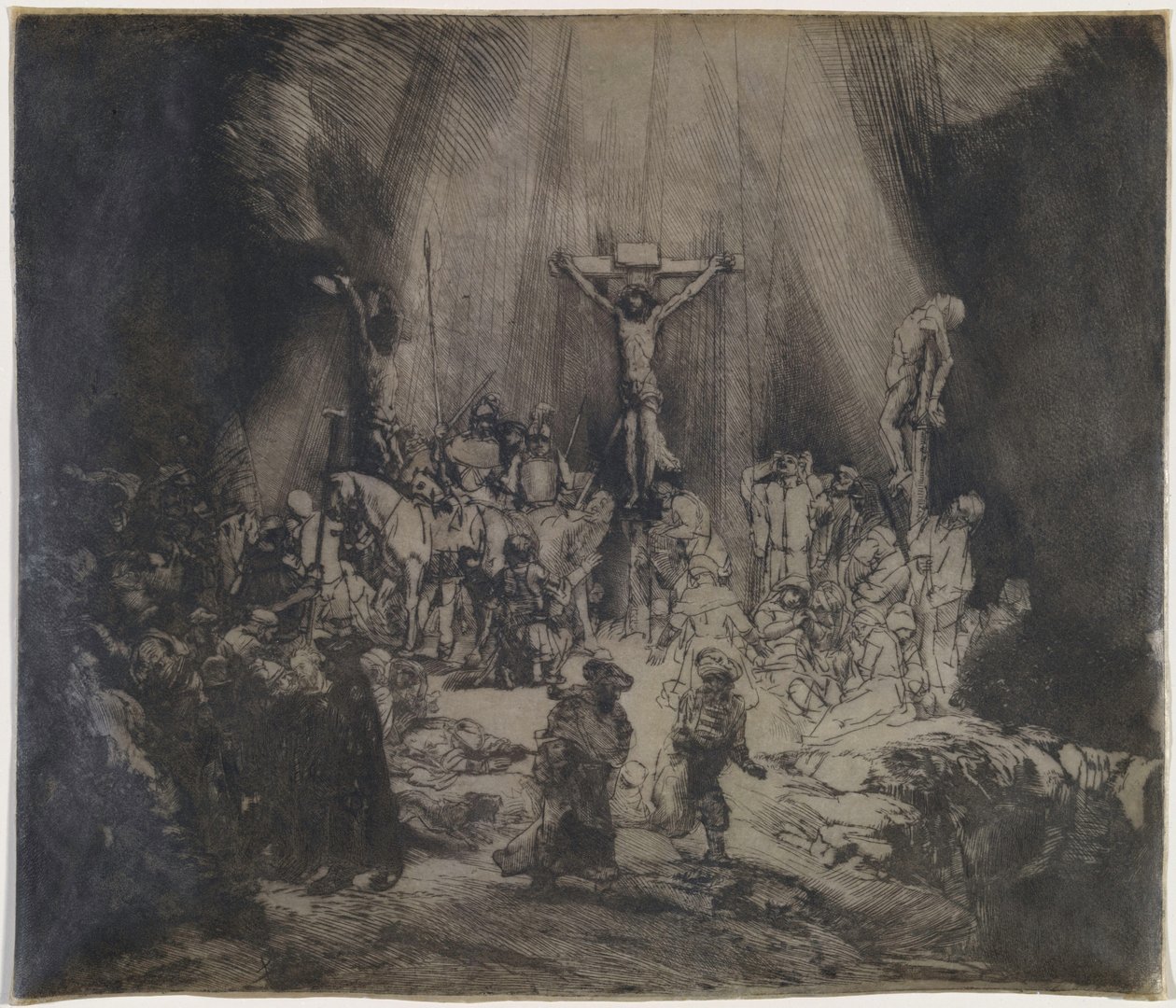 Cristo crucificado entre los dos ladrones (Las tres cruces) de Rembrandt van Rijn