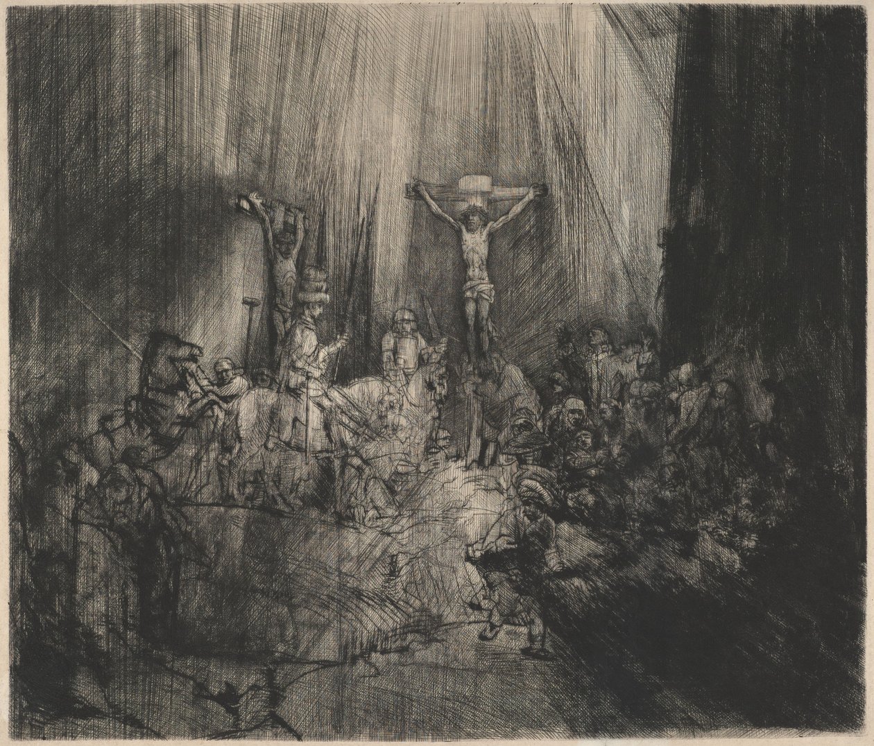 Cristo crucificado entre los dos ladrones (Las tres cruces) de Rembrandt van Rijn
