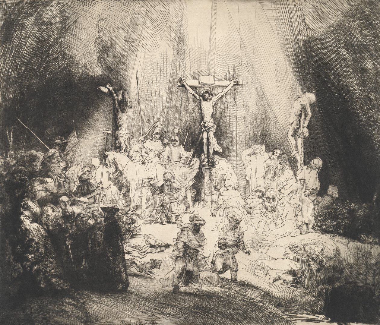 Cristo crucificado entre los dos ladrones Las tres cruces de Rembrandt van Rijn