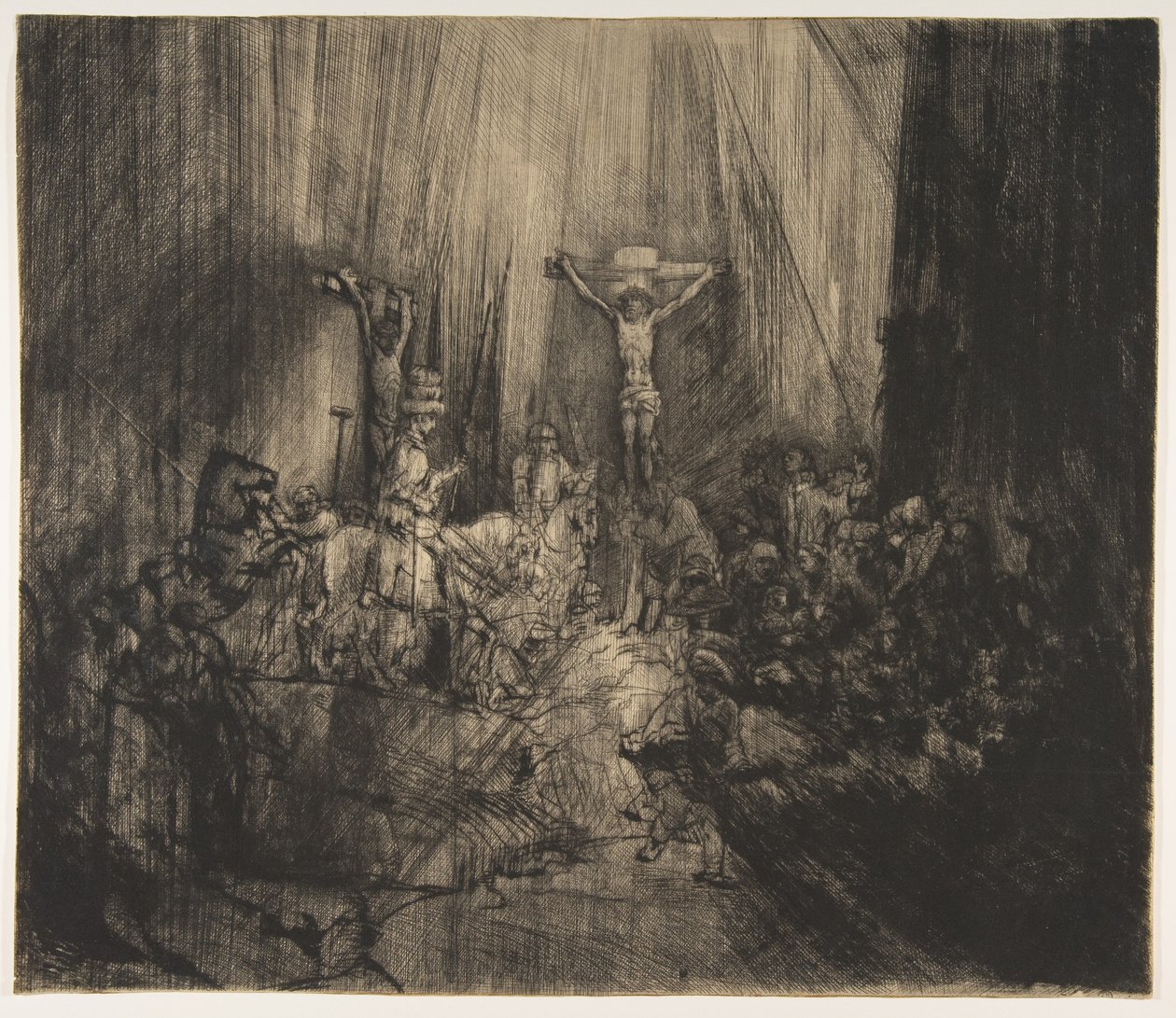 Cristo crucificado entre los dos ladrones: Las tres cruces, ca. 1660 de Rembrandt van Rijn