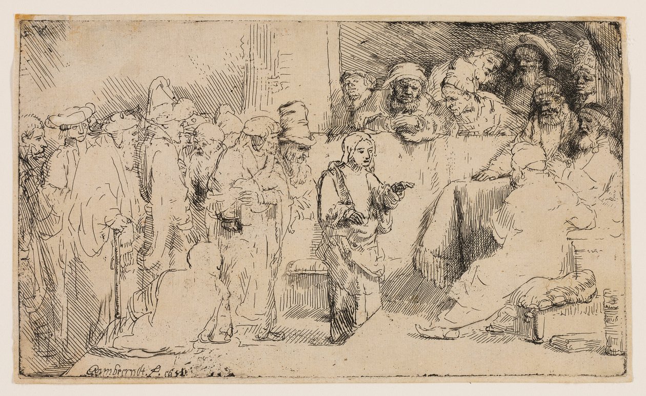 Cristo disputando con los doctores: Un boceto de Rembrandt van Rijn