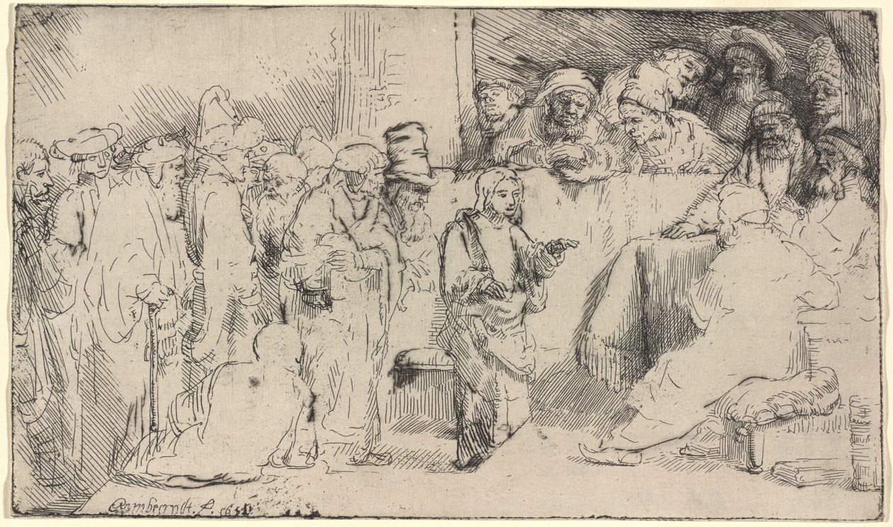 Cristo disputando con los doctores: un boceto de Rembrandt van Rijn