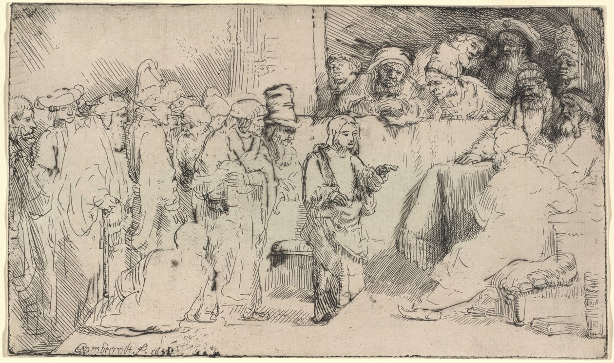 Cristo discutiendo con los doctores: un boceto de Rembrandt van Rijn