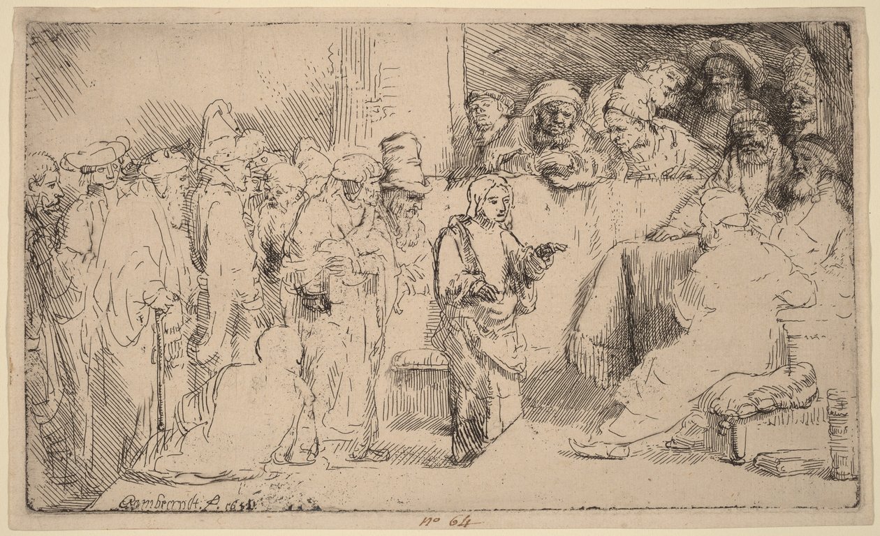 Cristo discutiendo con los doctores: un boceto de Rembrandt van Rijn