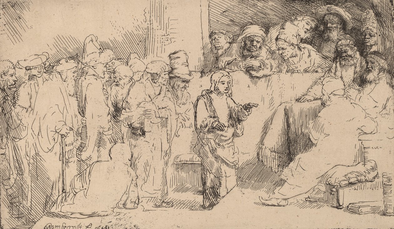 Cristo disputando con los doctores: un boceto, 1652 de Rembrandt van Rijn