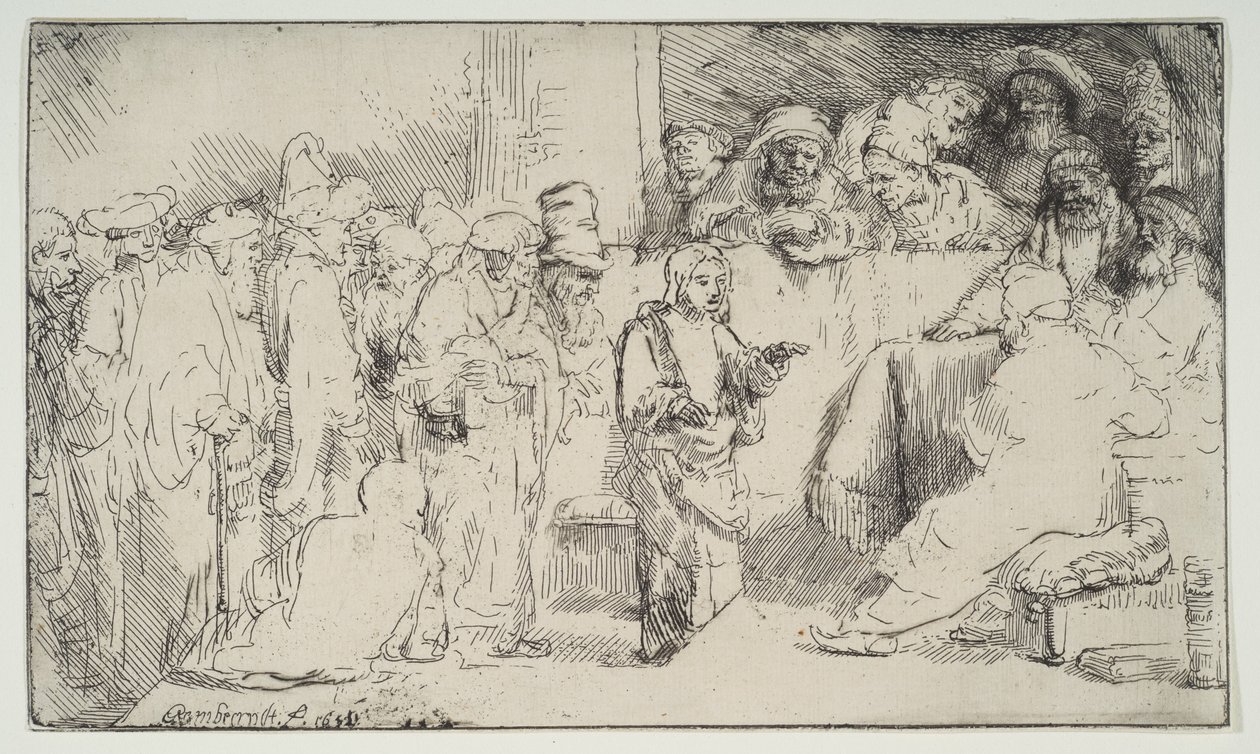 Cristo disputando con los doctores, un boceto, 1652 de Rembrandt van Rijn
