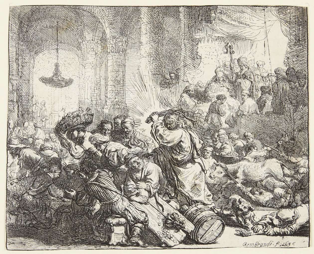 Cristo expulsando a los cambistas (B.69; BB. 35-Bii) de Rembrandt van Rijn