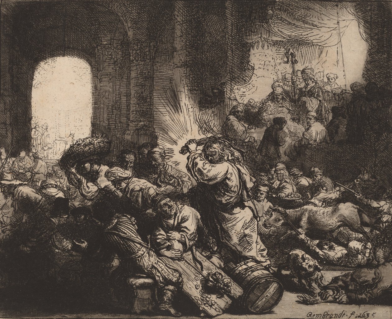 Cristo expulsando a los mercaderes del templo de Rembrandt van Rijn
