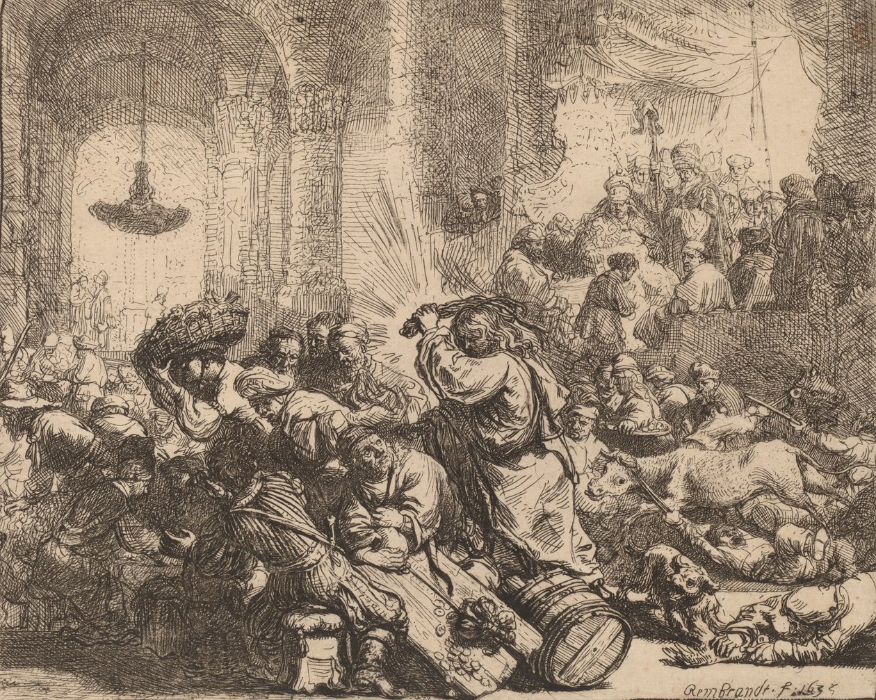 Cristo expulsando a los mercaderes del templo, 1635 de Rembrandt van Rijn