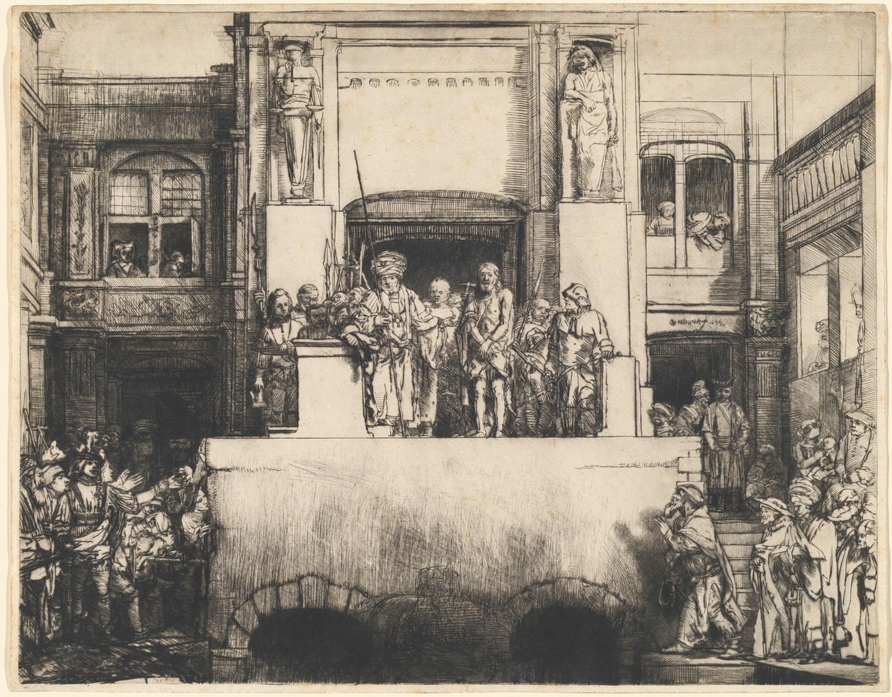 La Presentación de Jesús al pueblo: plato rectangular de Rembrandt van Rijn