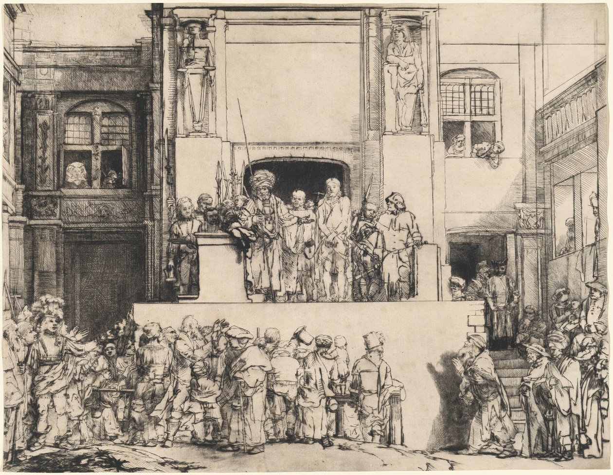 La Presentación de Jesús al pueblo: plato rectangular de Rembrandt van Rijn