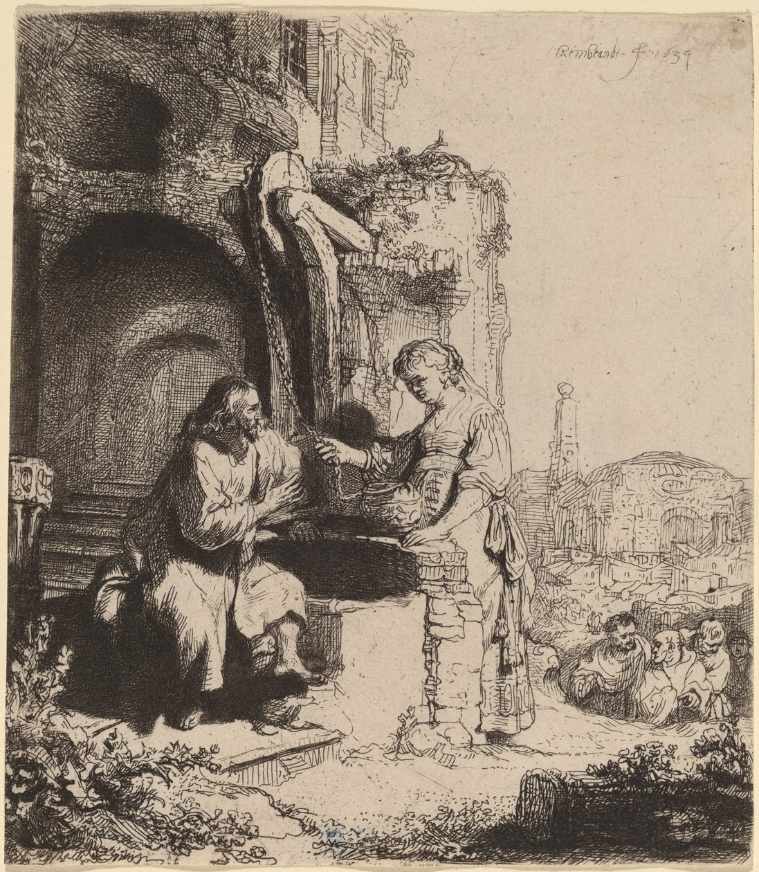 Cristo y la mujer de Samaria entre ruinas de Rembrandt van Rijn