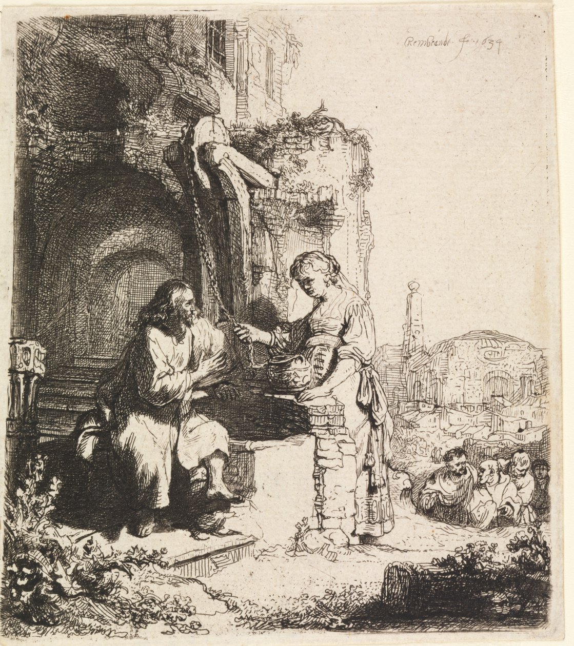 Cristo y la mujer de Samaria entre ruinas de Rembrandt van Rijn