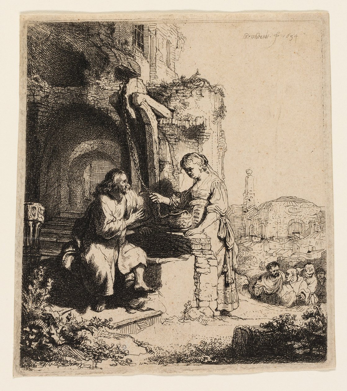 Cristo y la mujer de Samaria entre ruinas de Rembrandt van Rijn