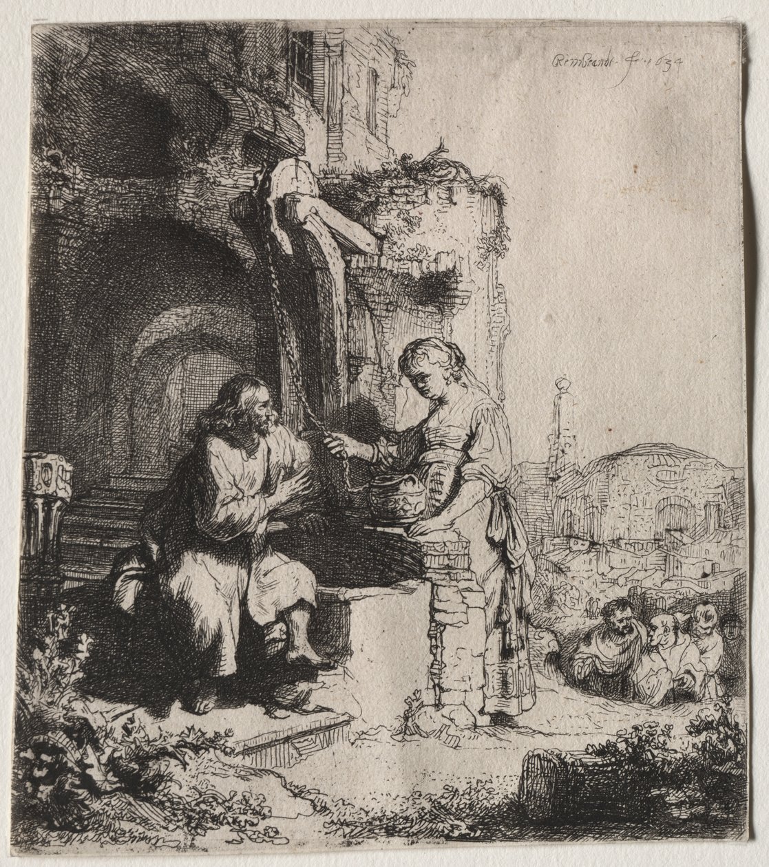 Cristo y la mujer de Samaria entre ruinas de Rembrandt van Rijn