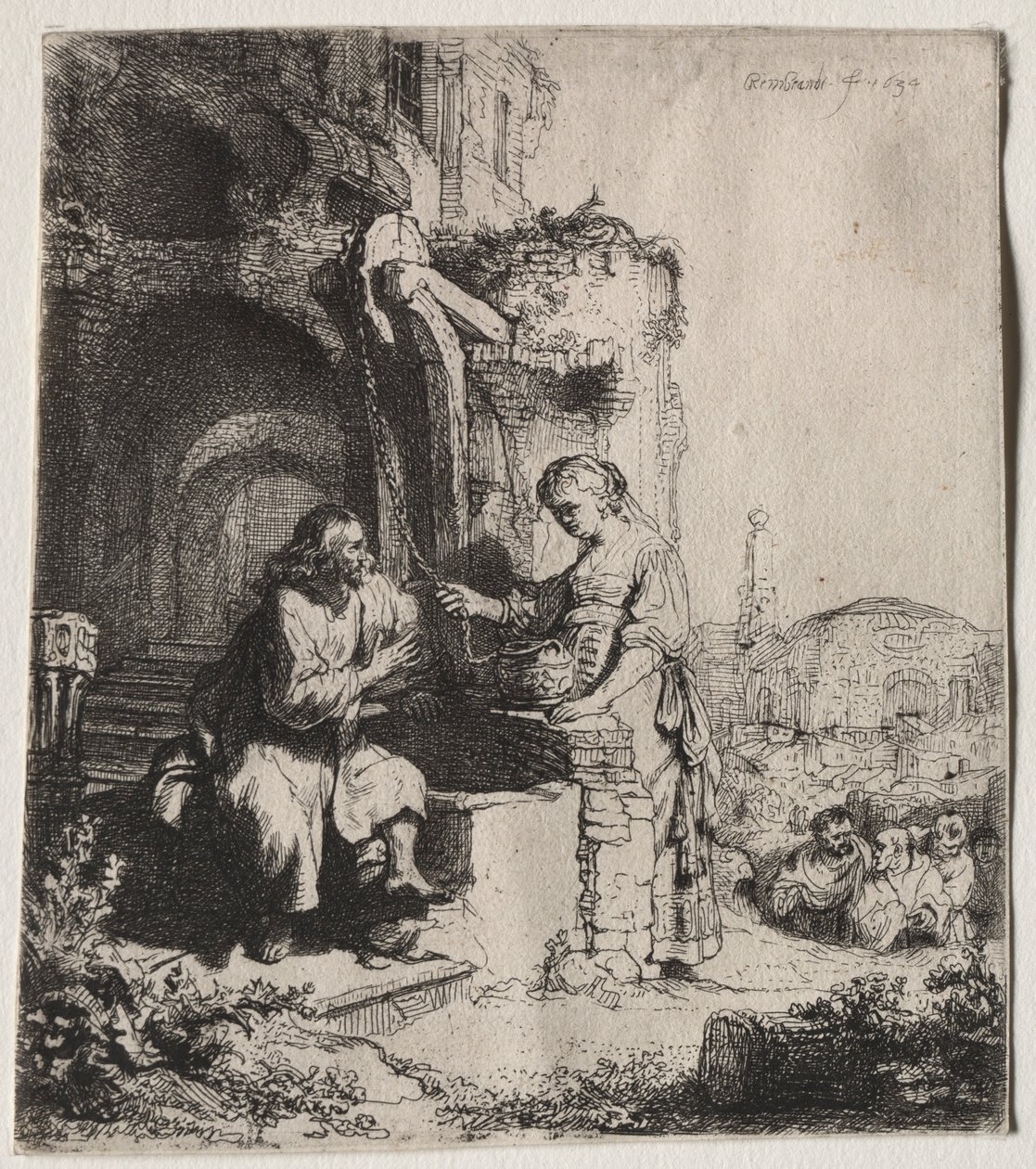 Cristo y la mujer de Samaria entre ruinas de Rembrandt van Rijn