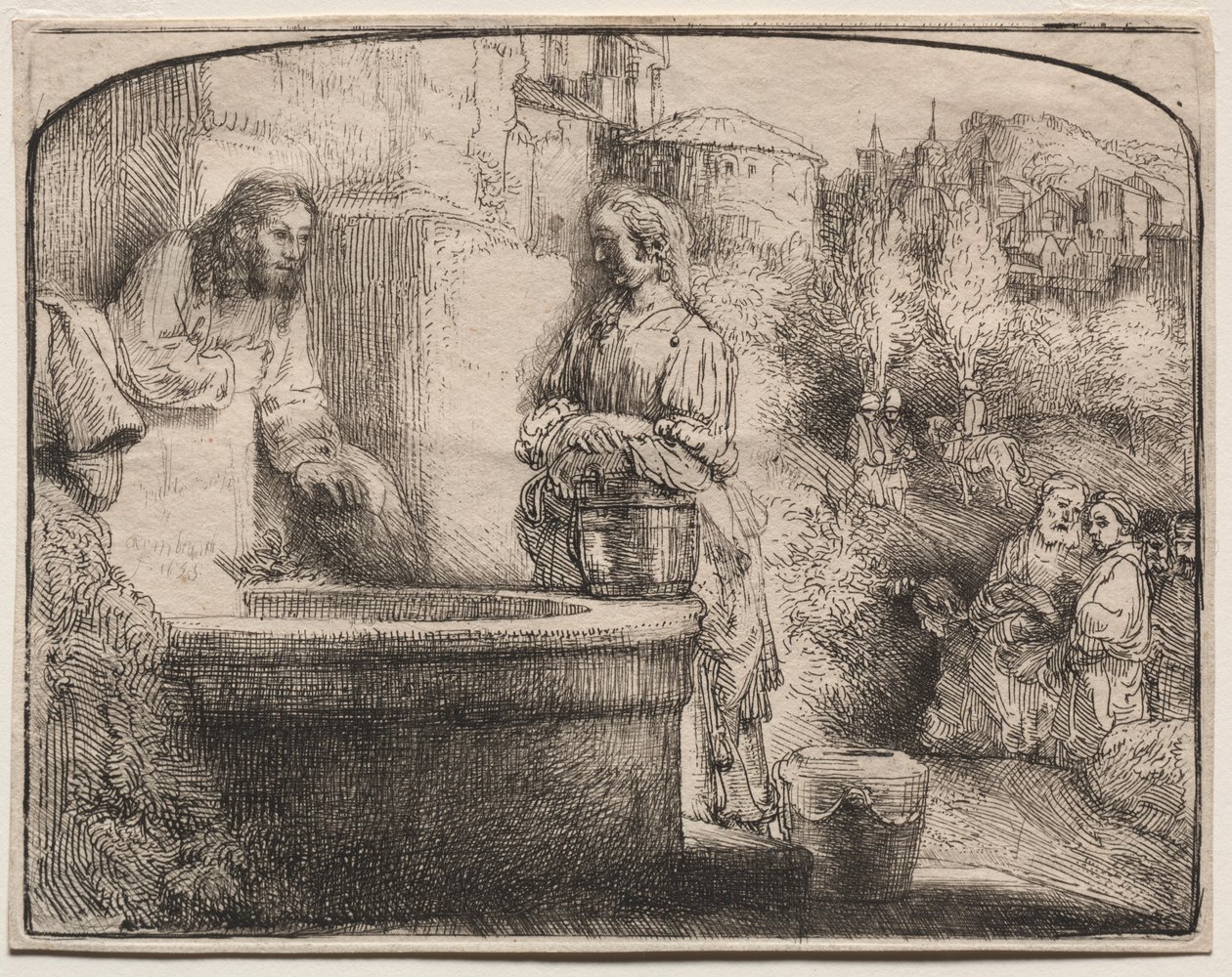Cristo y la mujer de Samaria: una impresión arqueada, 1657-58 de Rembrandt van Rijn