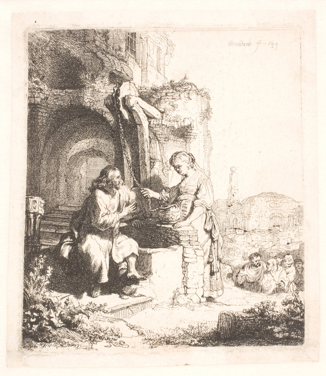 Cristo y la mujer de Samaria: entre ruinas de Rembrandt van Rijn