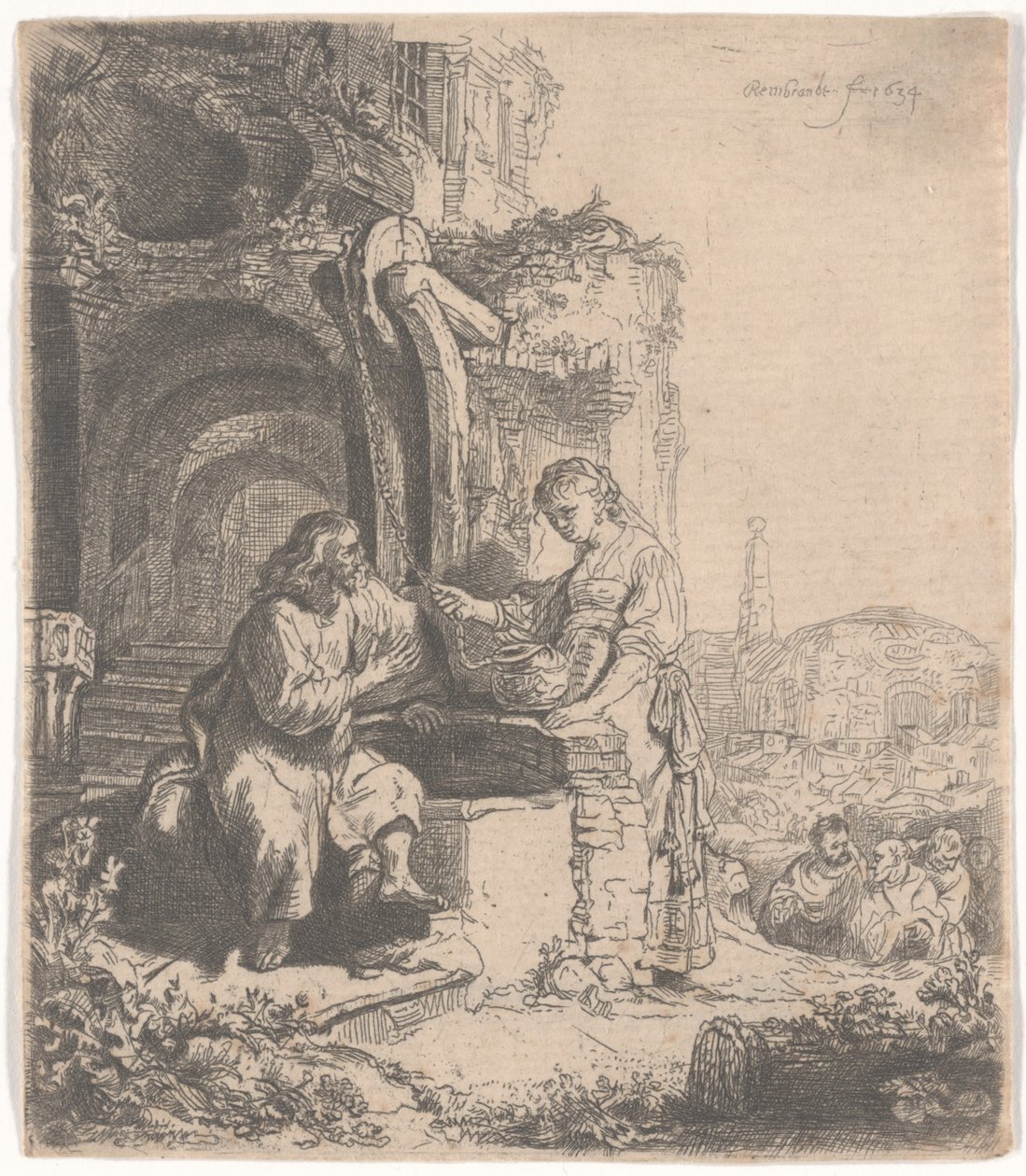 Cristo y la mujer de Samaria entre ruinas, 1634 de Rembrandt van Rijn