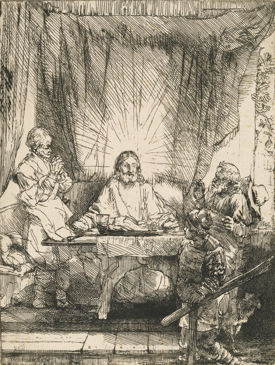 Cristo en Emaús: la placa más grande, 1654 de Rembrandt van Rijn