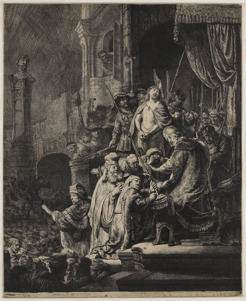 Cristo ante Pilatos: plato grande de Rembrandt van Rijn
