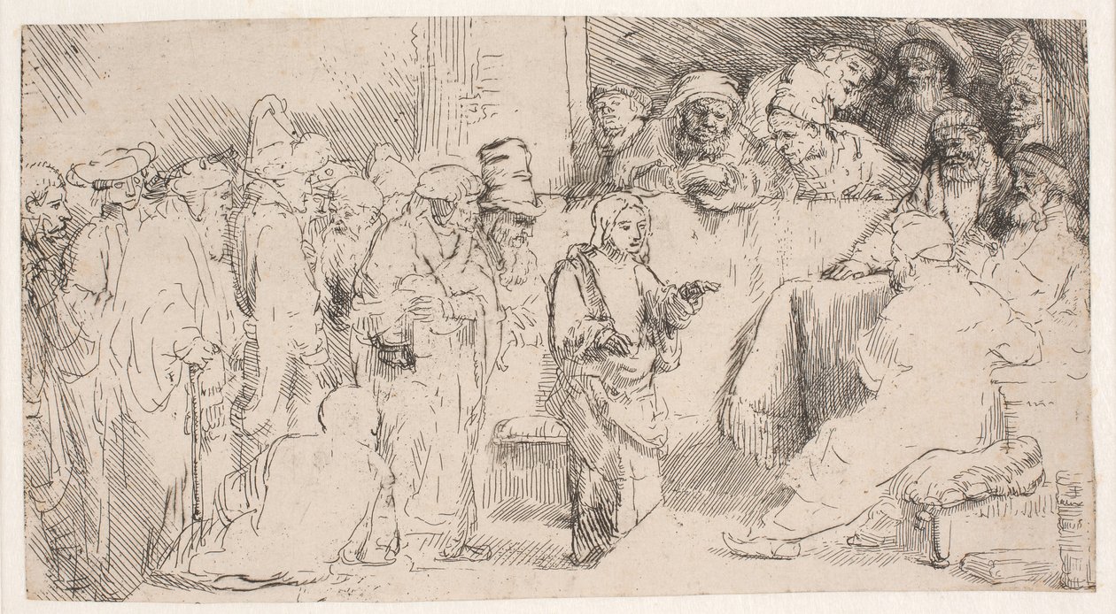Cristo discutiendo con los doctores: un boceto de Rembrandt van Rijn