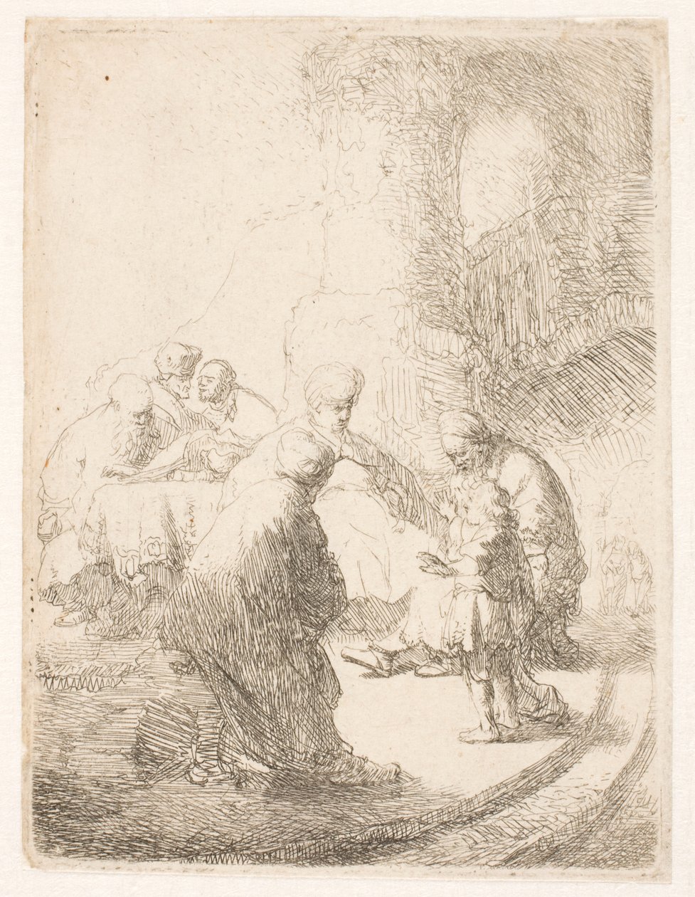 Cristo discutiendo con los doctores: cuadro pequeño de Rembrandt van Rijn