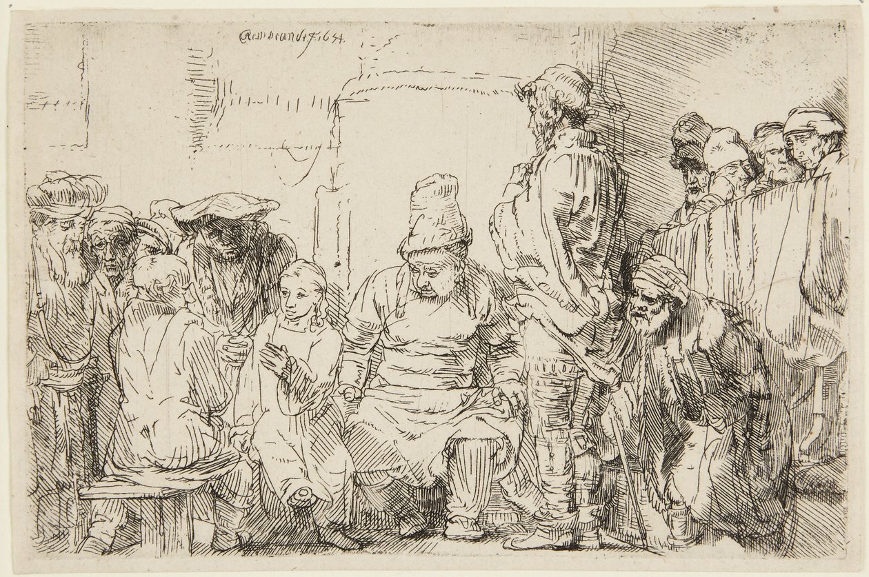 Cristo sentado, discutiendo con los doctores de Rembrandt van Rijn