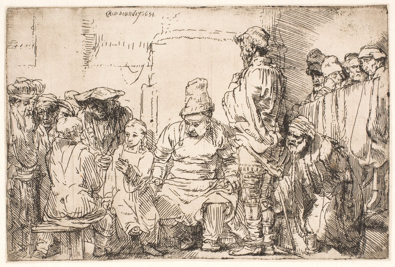 Cristo sentado, discutiendo con los doctores de Rembrandt van Rijn