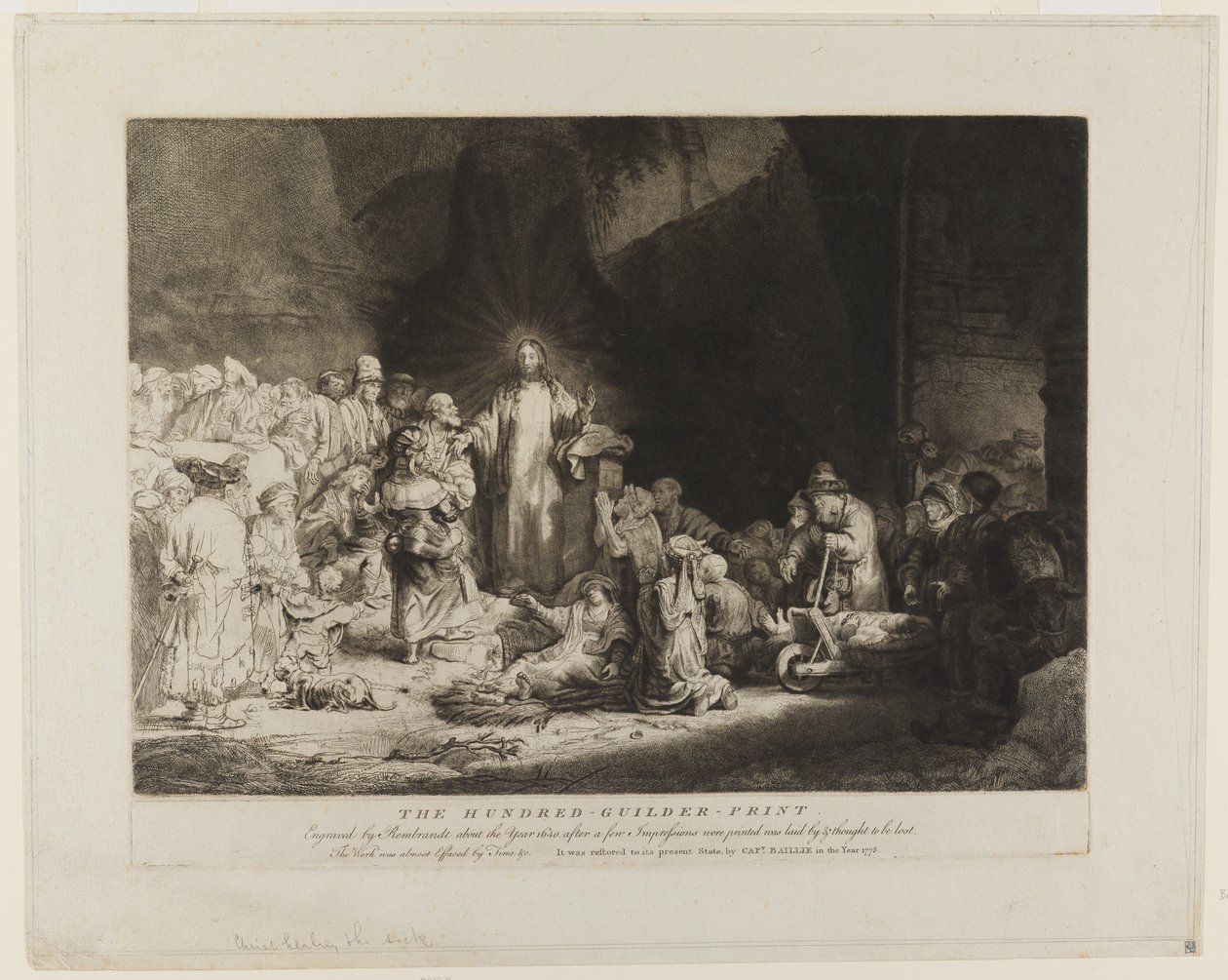 Cristo rodeado de enfermos, acogiendo a los niños pequeños de Rembrandt van Rijn