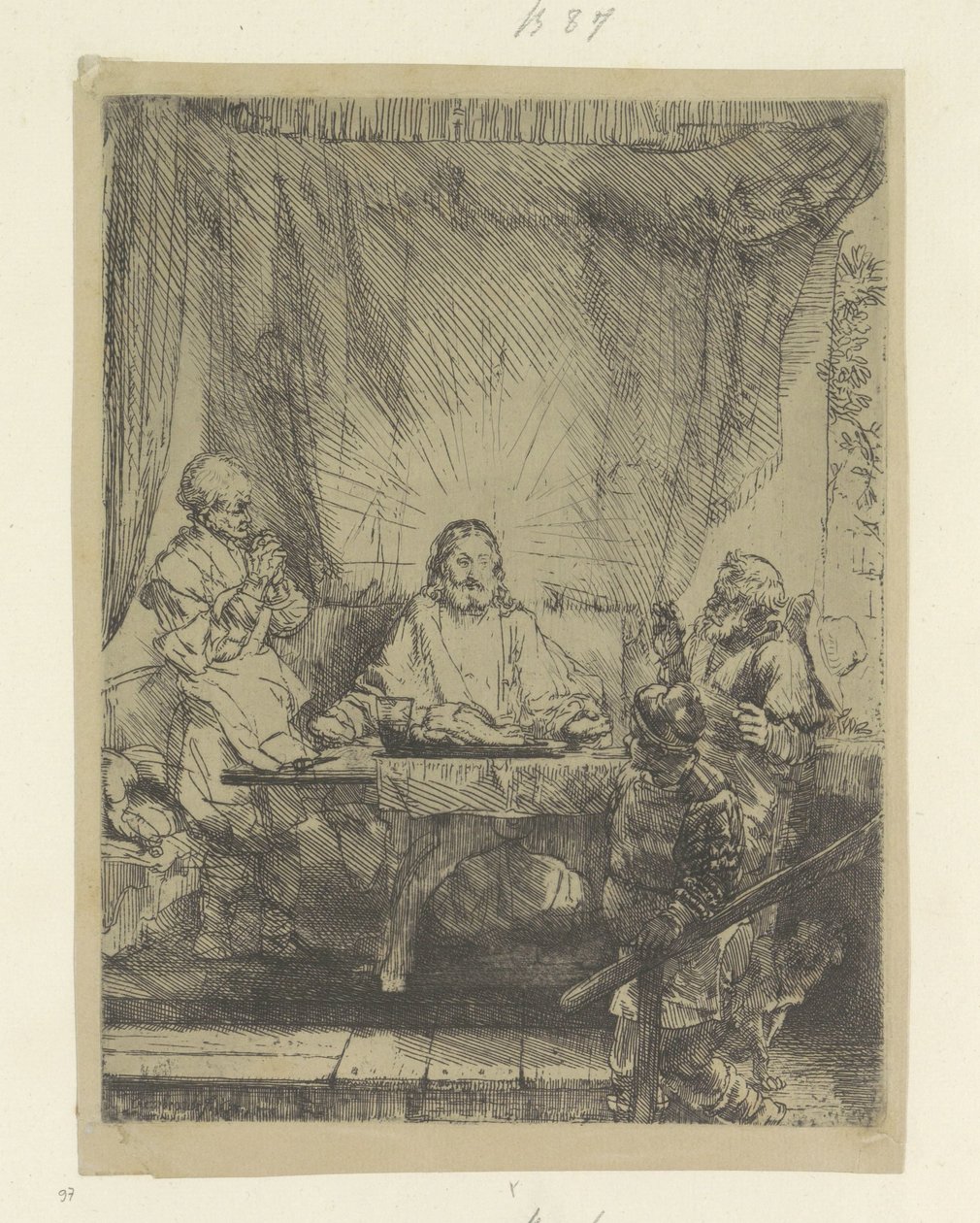 Christus te Emmaus: grote plaat Colección de ochenta y cinco grabados originales (título de la serie) de Rembrandt van Rijn