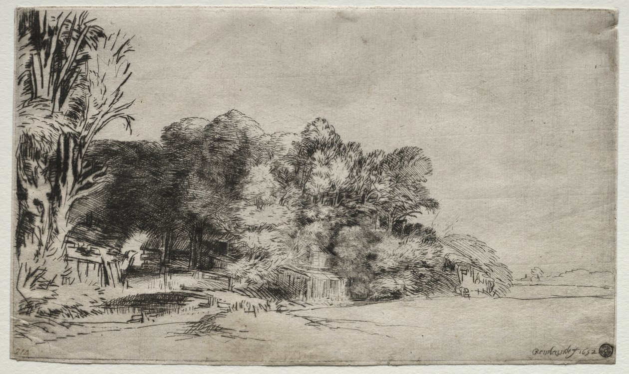 Grupo de árboles con una vista de Rembrandt van Rijn