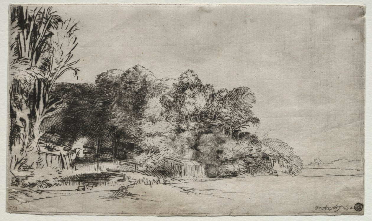 Grupo de árboles con una vista, 1652 de Rembrandt van Rijn