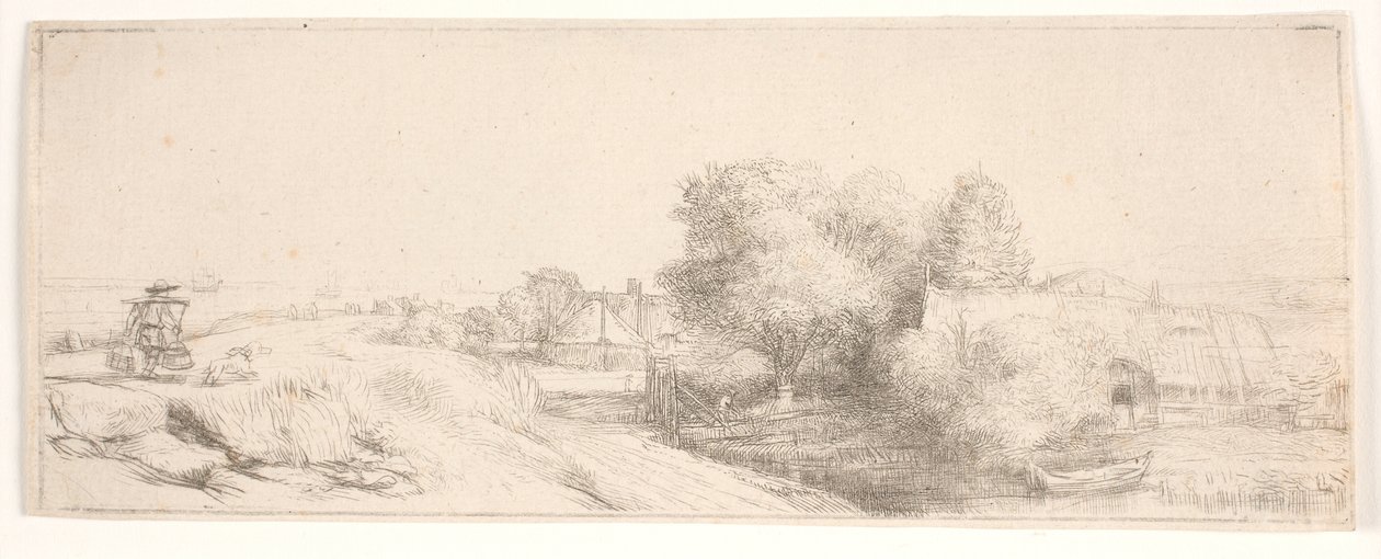 Contraprueba de «Paisaje con un lechero» de Rembrandt van Rijn