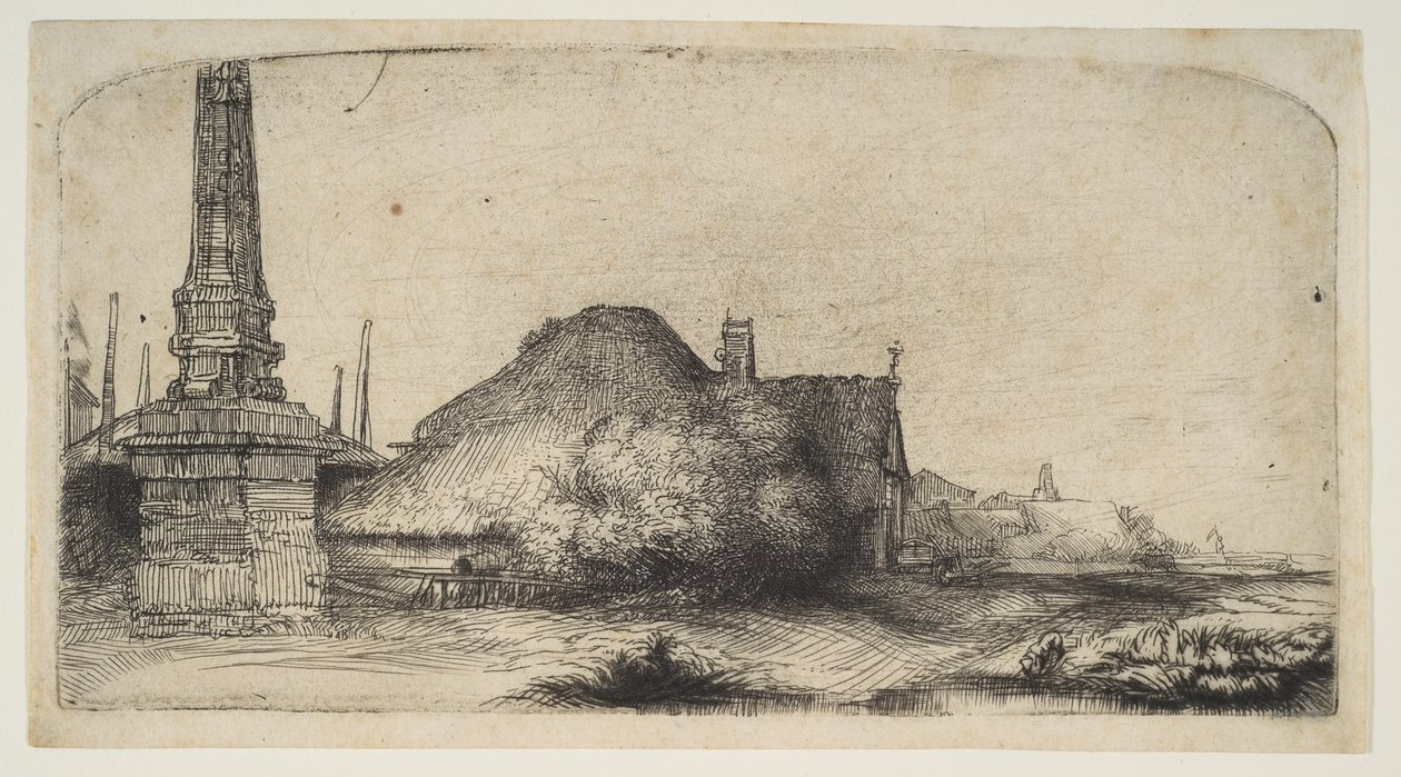 Cabaña y poste de límite en el Spaarndammerdijk, ca. 1650 de Rembrandt van Rijn