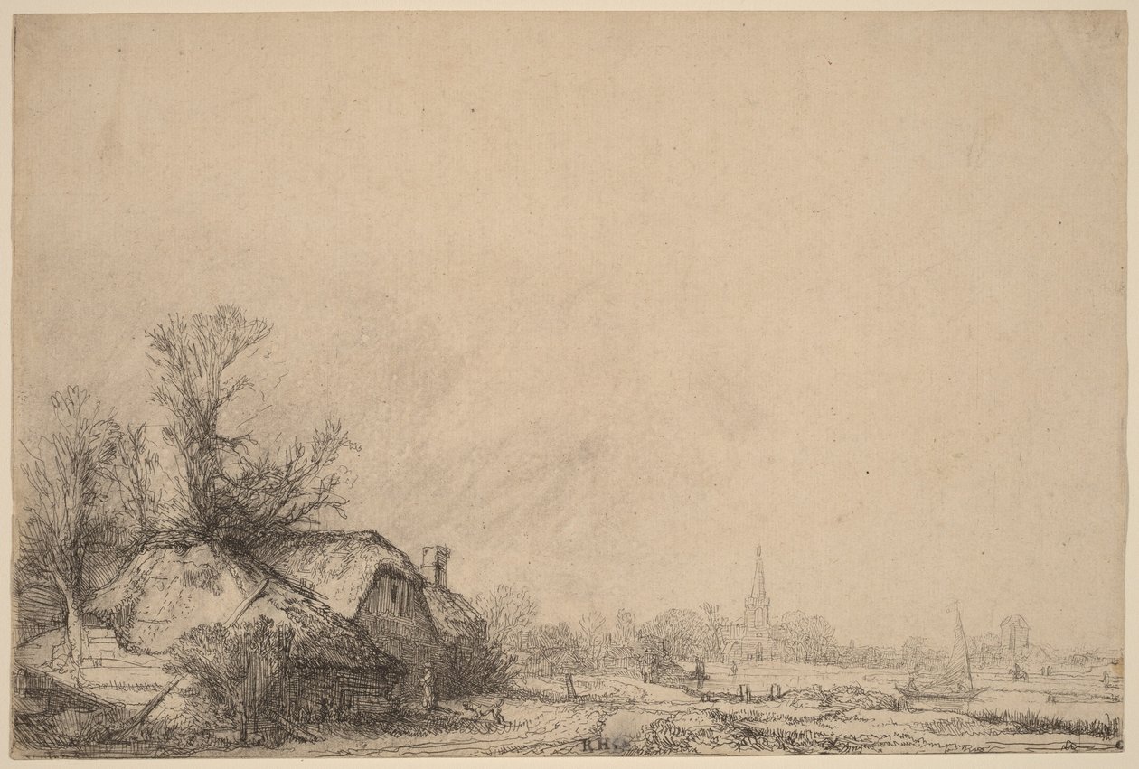 Casita junto a un canal de Rembrandt van Rijn