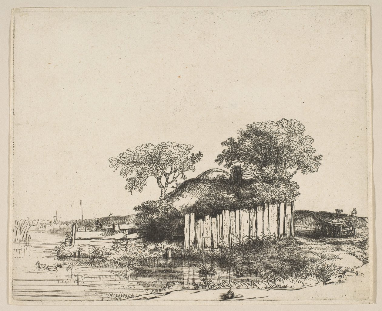 Cabaña con una empalizada blanca, 1648 de Rembrandt van Rijn