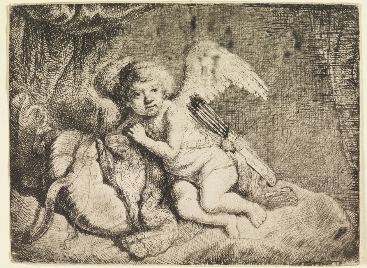 Cupido descansando, después de una pintura anteriormente atribuida a Rembrandt de Rembrandt van Rijn