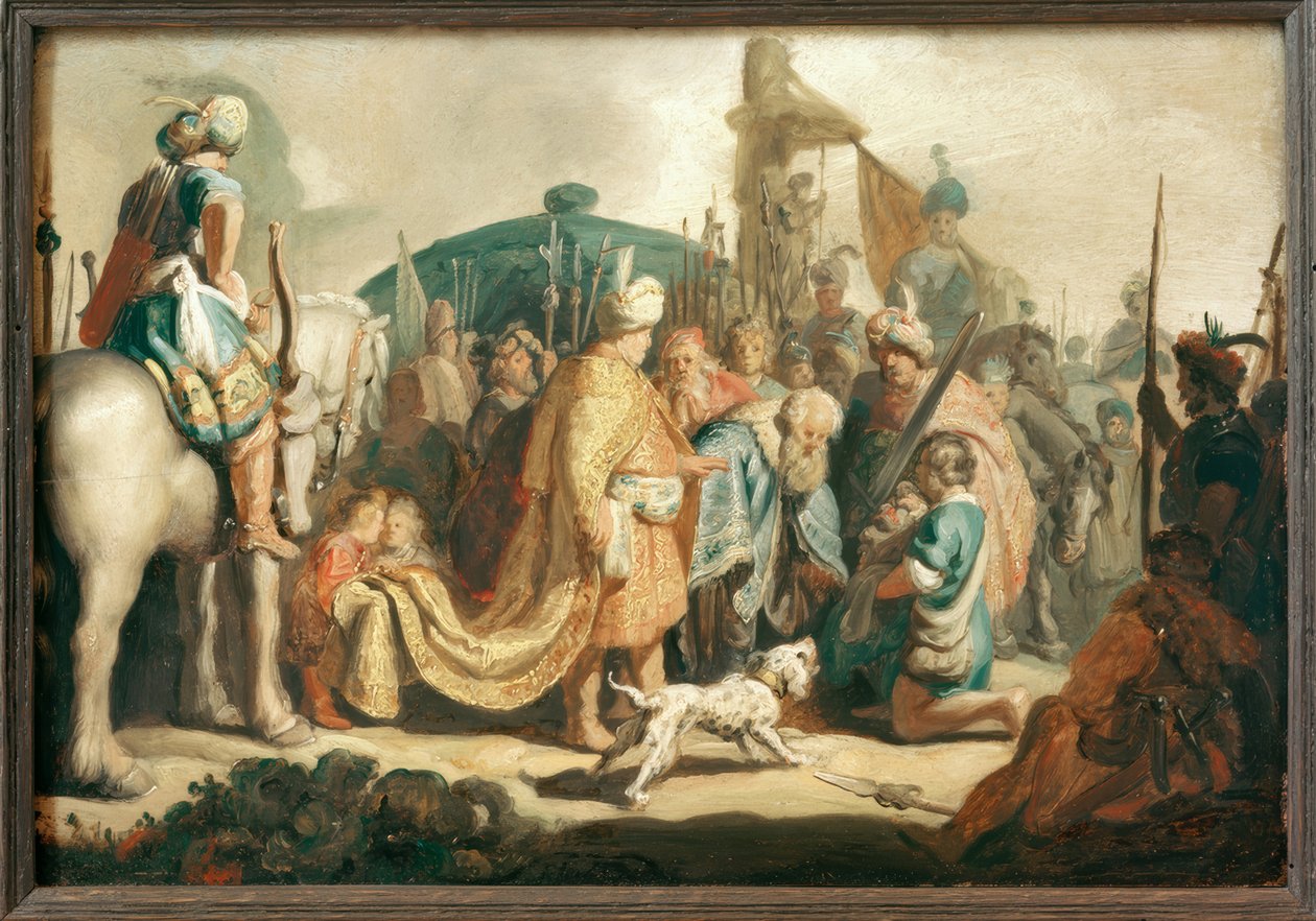 David arrodillado con la cabeza de Goliat ante Saúl de Rembrandt van Rijn