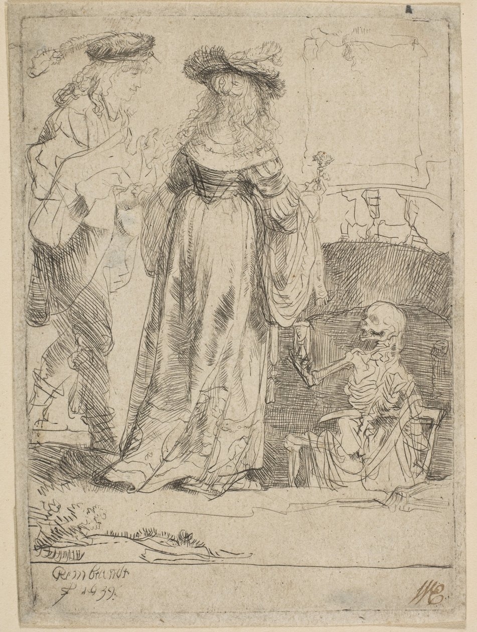 La Muerte Apareciendo a una Pareja Casada desde una Tumba Abierta, 1639 de Rembrandt van Rijn