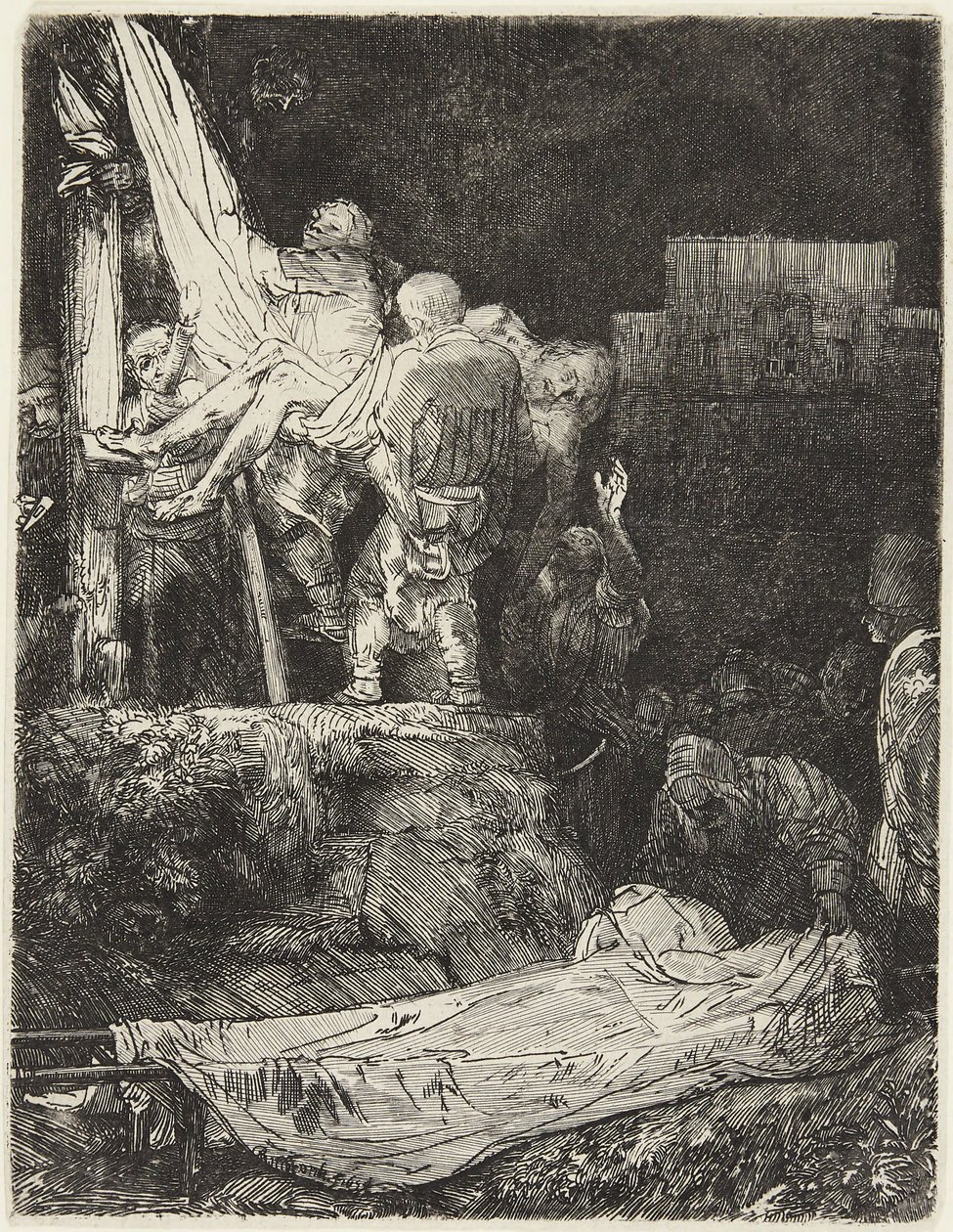 El Descendimiento de la Cruz a la luz de las antorchas de Rembrandt van Rijn