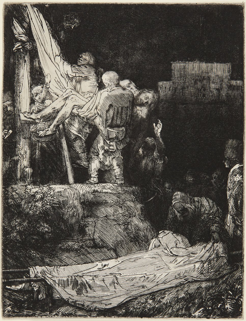 El Descendimiento de la Cruz a la luz de las antorchas de Rembrandt van Rijn