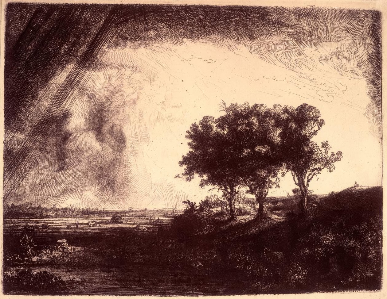 El paisaje con los tres árboles de Rembrandt van Rijn
