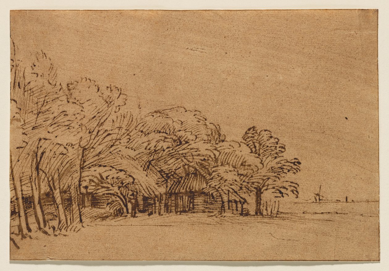 Granja bajo los árboles de Rembrandt van Rijn