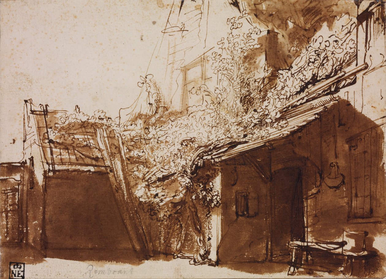 Casa de campo en luz y sombra de Rembrandt van Rijn