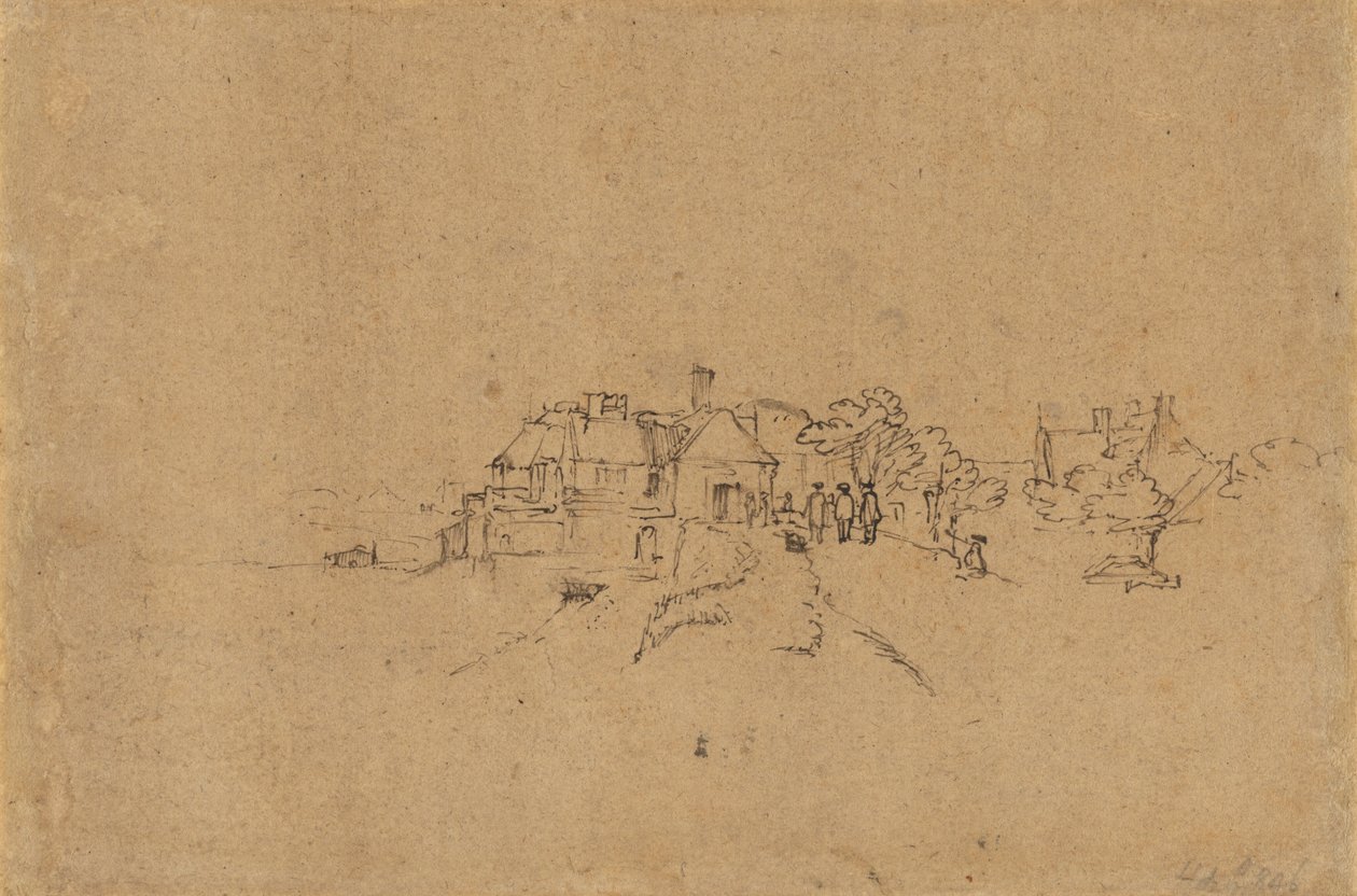 Figuras en el Anthoniesdijk entrando en Houtewael de Rembrandt van Rijn