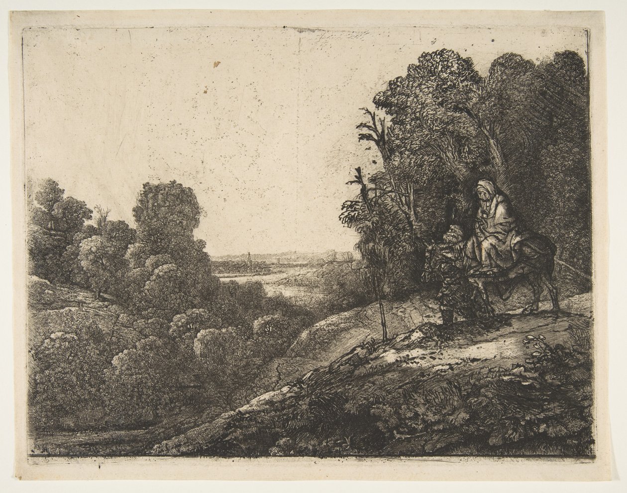 Huida a Egipto: Alterado de Tobías y el Ángel por Hercules Segers, ca. 1653 de Rembrandt van Rijn